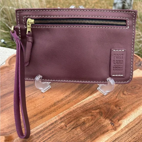 Portland Leather Goods Large Wristlet Clutch Metallic Wine Full-Grain Leather - Picture 7 of 8